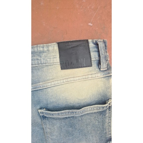 Spark Mens Premium Denim Studio Collection Flare Fit Distressed Jeans Blue 32x36 - Picture 8 of 11